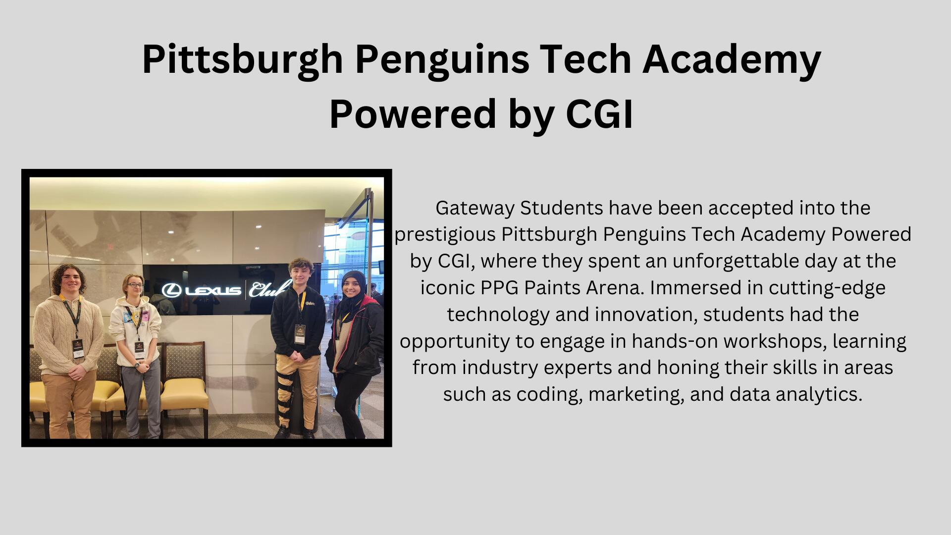 Gateway Students going to Pitt Penguins' Tech Academy